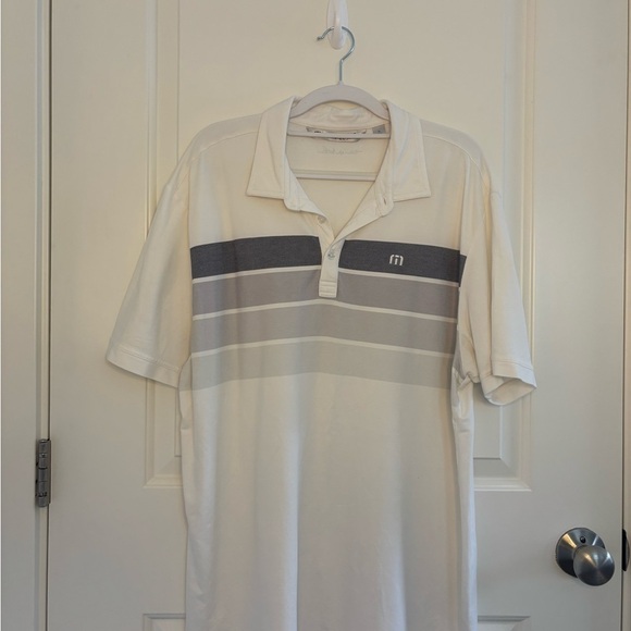 Travis Mathew White and Gray Polo Golf Shirt - Picture 1 of 4